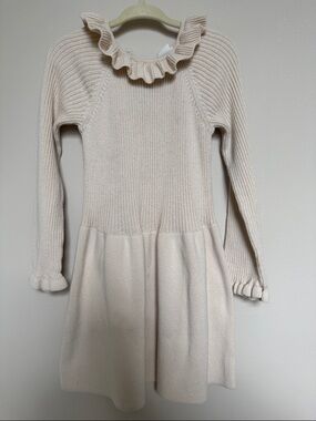 H&M Cream Ruffle-Trim Knit Dress for Girls